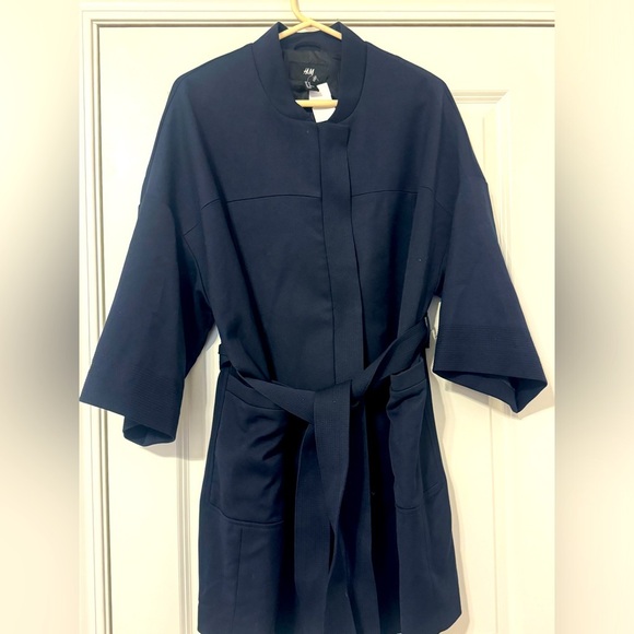 Tops - H&M stylish jacket. Navy blue with zipper and button-down front, belt